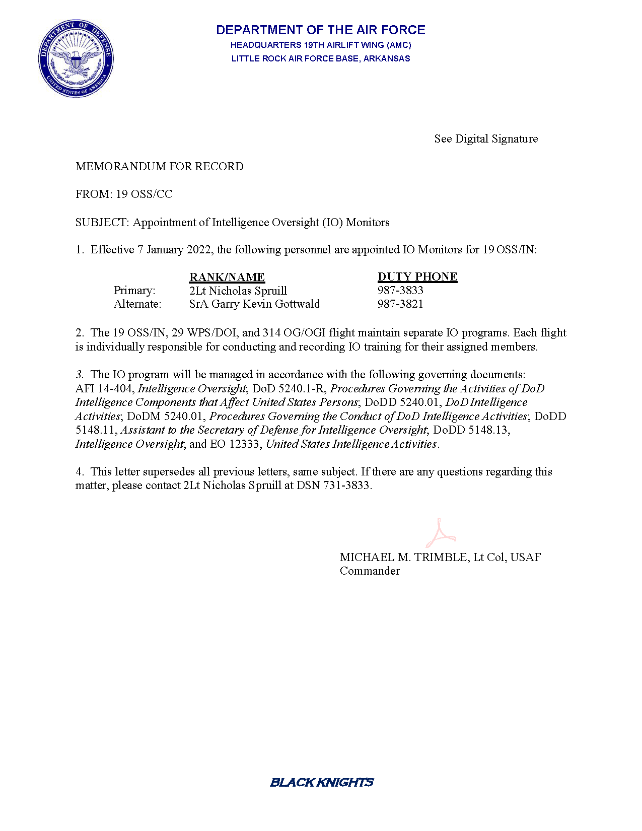 IO Appointment Letter